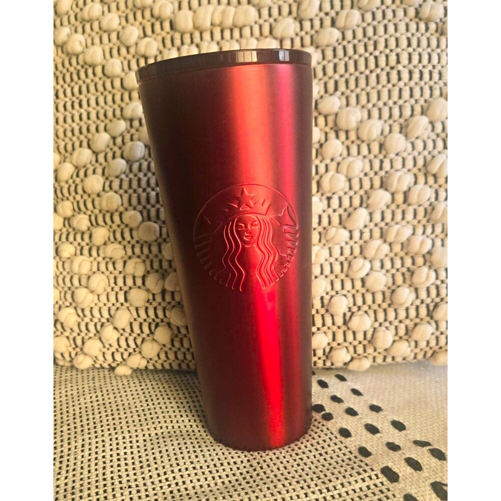 Starbucks Red Metal Tumbler 24 fl oz/710 mL Twist Lid Hand Wash Only